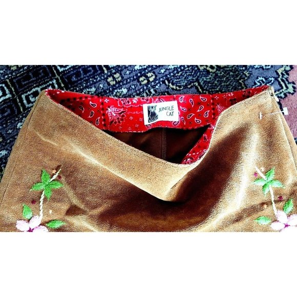 3/$28 Y2K Vintage Jungle  mini faux suede floral print embroidered skirt S - Picture 5 of 7